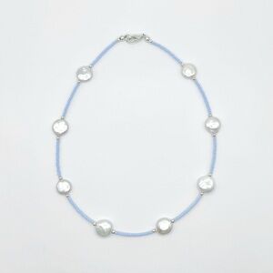 🆕 Wonder & Waves Light Blue Beaded Freshwater Coin Pearl Necklace